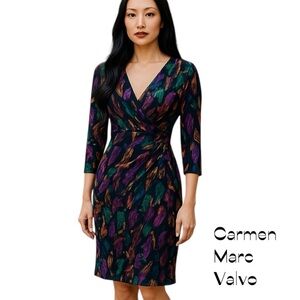 Carmen Marc Valvo Leaf Print Ruched Dress NWOT Size S